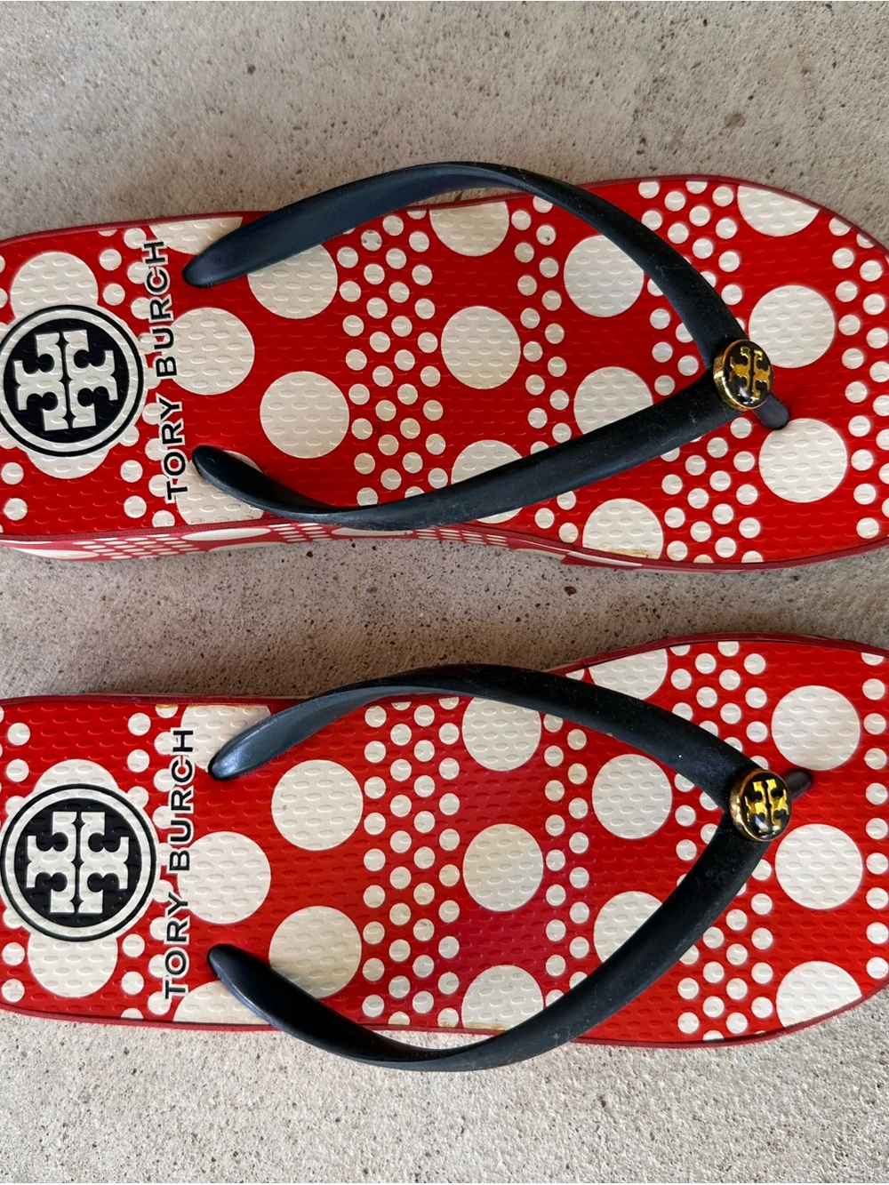 Tory Burch Red White & Blue Polka Dot Thandie Wedge Flip Flops Unsized (S22)